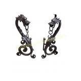 Pair of Large Wrought Iron Dragon Hearth Andirons