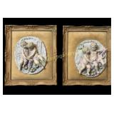 Pair Cherubic Porcelain Wall Plaques