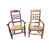 Near Pair of English Country Rush-Seat Armchairs