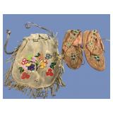 Native American Possibles Bag, Pair Moccasins