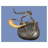 Antique Leather Hunting Bag, Powder Horn