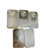 5 Engelhard 1 oz Silver Bars