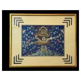 Framed Chinese Blue Silk Dragon Robe Panel