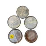 5 American Silver Eagle Coins & 1 Silver Round