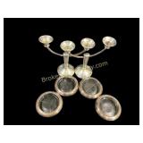 Pair Sterling Silver Candleabra, Rimmed Coasters