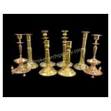 Four Pair Brass Candlesticks