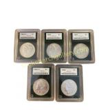 Lot of 5 Graded Morgan Silver Dollars