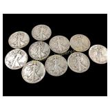 Ten  Walking Liberty Half Dollar Coins