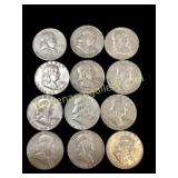 Ten Ben Franklin Half Dollar Coins