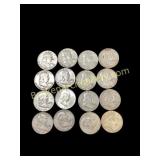 Fifteen Ben Franklin Half Dollar Coins