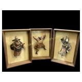 Three Framed Chinese Mud Men Figures