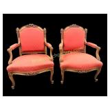 Pair of Louis XV Style Giltwood Armchairs