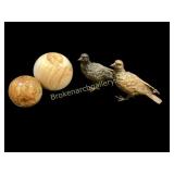 Pair Bronze Birds, 2 Stone spheres