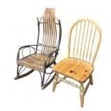 Rustic Rocking Chair and Wooden Chair