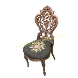 19th-Century Carved Wood Chair With Needlepoint