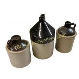 Three Stoneware Jugs With Handles