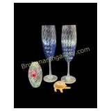 Two Hand Blown Stems, Turtle Thermometer, Bottle