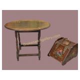 Oak Tilt Top Table, Painted Coal Scuttle