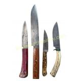 4 Custom Damascus Fixed-Blade Hunting Knives
