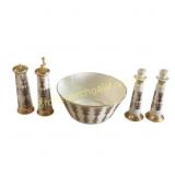 Porcelain Salt, Pepper, Candle Holders and Bowl Se
