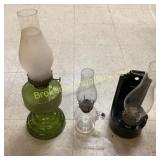 Three Glass Oil Lamps