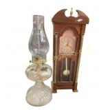 Glass Oil Lamp and Wooden Clock Set