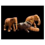 Three Wood Carved Elephant Figures