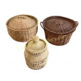 Three Handwoven Lidded Baskets
