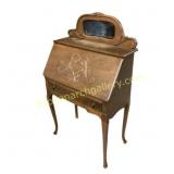 Carved Oak Secretary Desk with Mirror