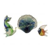 Three Multicolored Art Glass Figurines