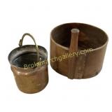 Copper Bucket and Wood Tub Set