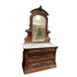 Victorian Marble-Top Dresser With Mirror