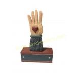 Carved Wooden Hand with Heart Motif