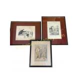 Three Framed Figural and Caricature Prints