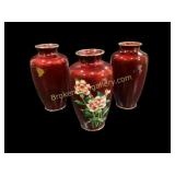 Three Asian Cloisonnï¿½ Vases