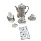 Porcelain Coffee Set with Blue Floral Design