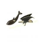 Wooden Whale and Metal Bird Figurines