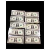 Ten One Dollar Star Notes