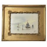 Ethereal Seascape Painting with Boats