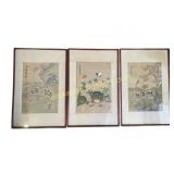 Framed Chinese Style Figural and Botanical Prints
