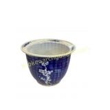 Blue and White Ceramic Planter with Blossom Design