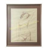 Framed Figural Study in Red Charcoal