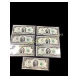 Seven United States $2.00 Bills