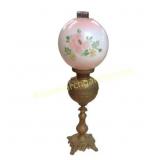 Brass Table Lamp With Floral Glass Shade