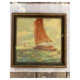 Framed Oil Painting of Sailing Boats