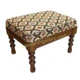 Wooden Ottoman with Needlepoint Cushion