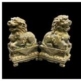 Pair Chinese Carved Wood Lions