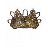 Four-Piece Silver-Plated Tea Set with Tray