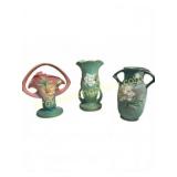 3 Roseville Art Pottery Vases, Damaged