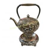 Silver-Plated Floral Teapot with Stand